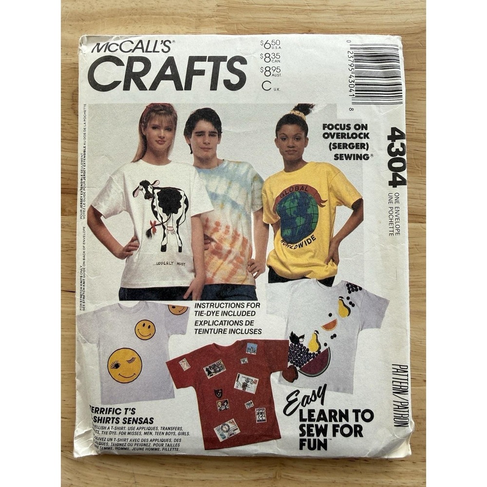 McCall's Crafts Easy Learn To Sew For Fun Pattern 4304 Terrific T's To Embellish